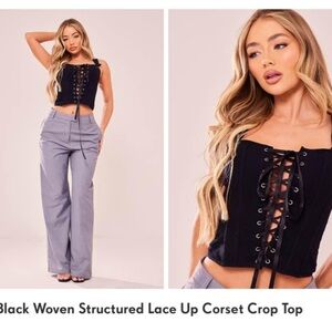 Black Lace-Up Corset Crop Top